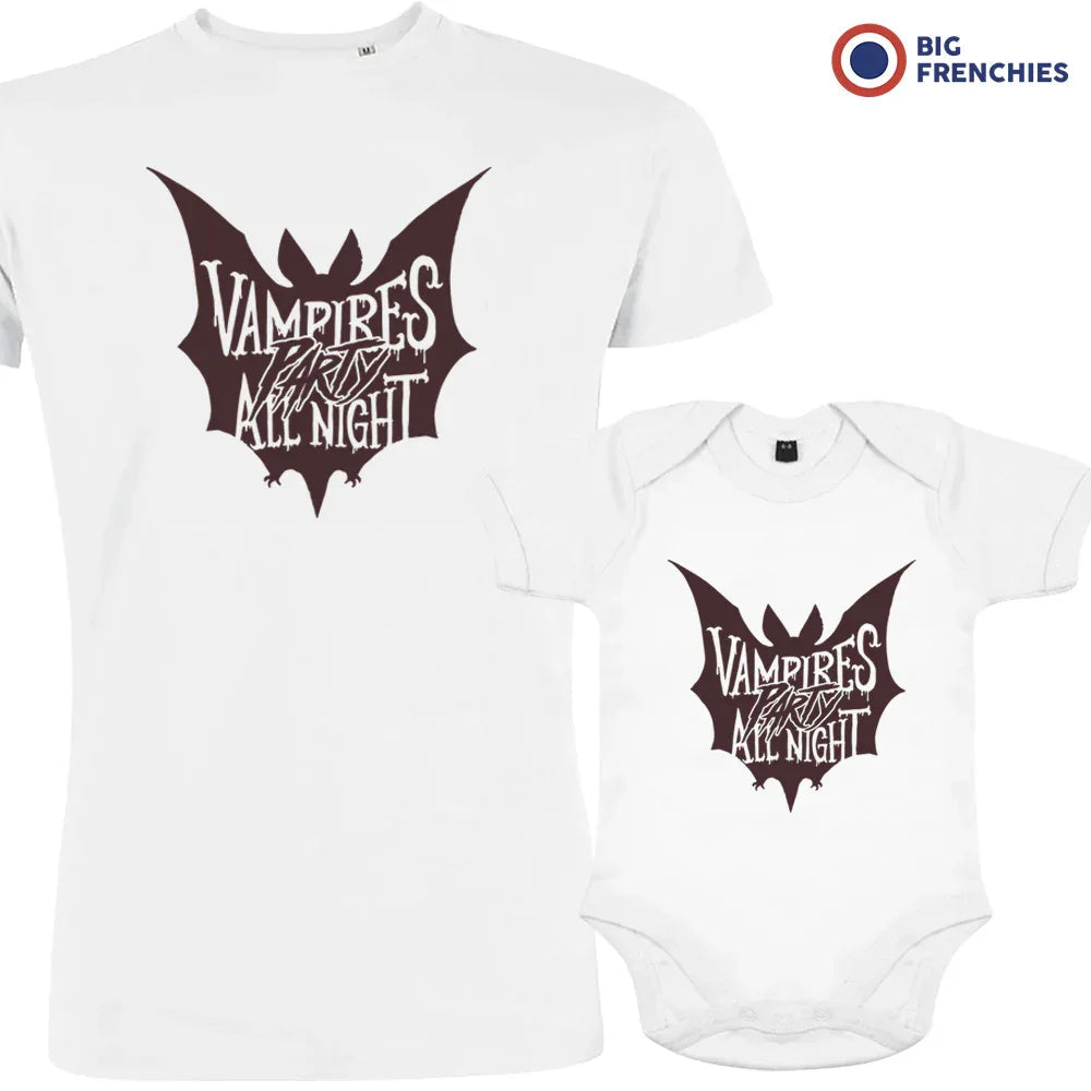 Vampires Party All Night Halloween Dad and Child Organic Cotton family Set (Set of 2)