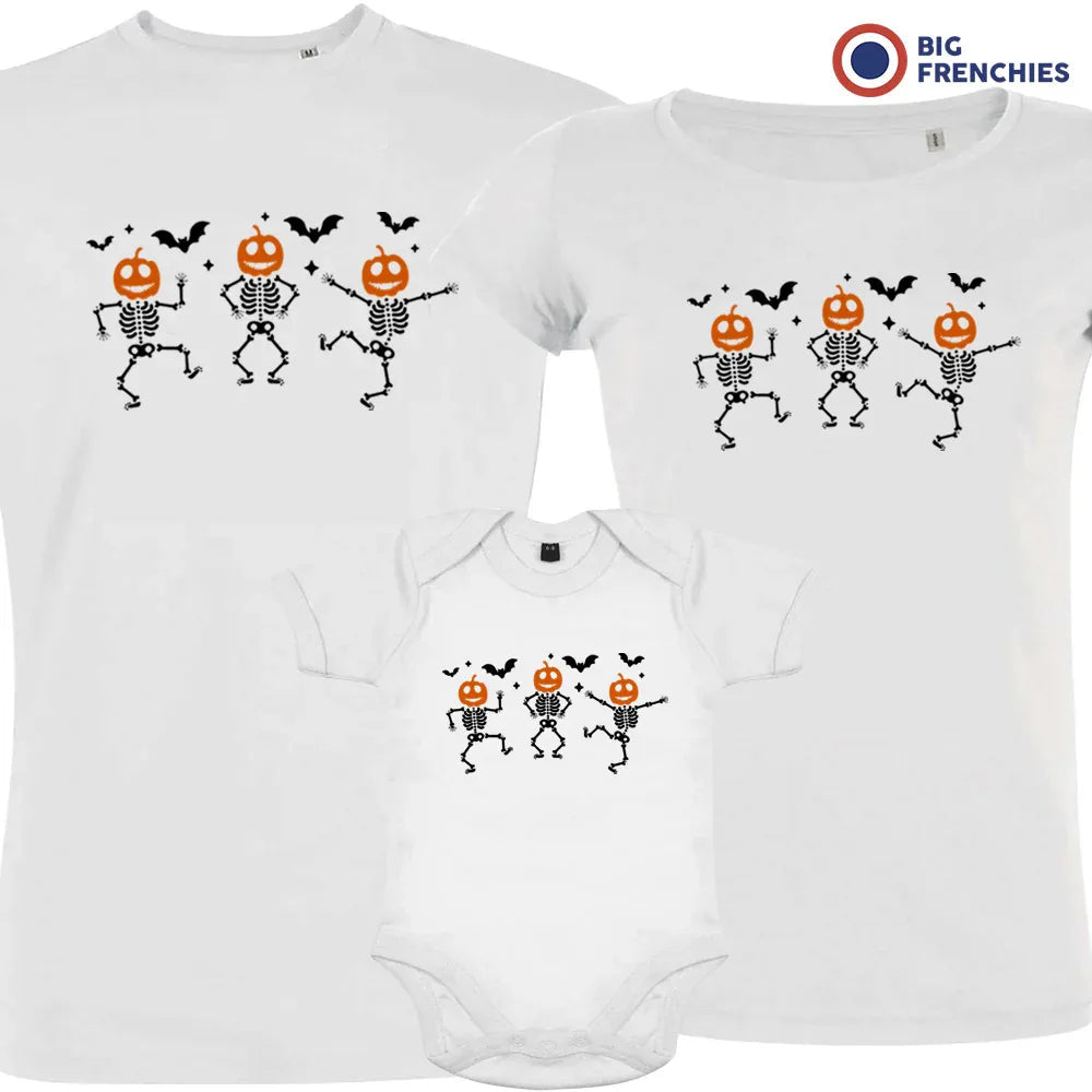 Pumpkin Skeleton Dance Halloween Matching Organic Cotton Family Set (Set of 3)