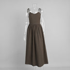 Pure Cotton V neck with Shoulder Straps Women Spring Elegant Sexy Lace up Backless Dress