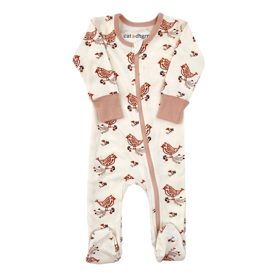 GOTS Certified Organic Cotton Zippy Footed - Celadon Quail