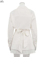 Oymimi Elegant Beige Cotton Two Piece Set For Woman Fashion Long Sleeve Button Shirts And High Waist Lace-Up Mini Skirts Sets