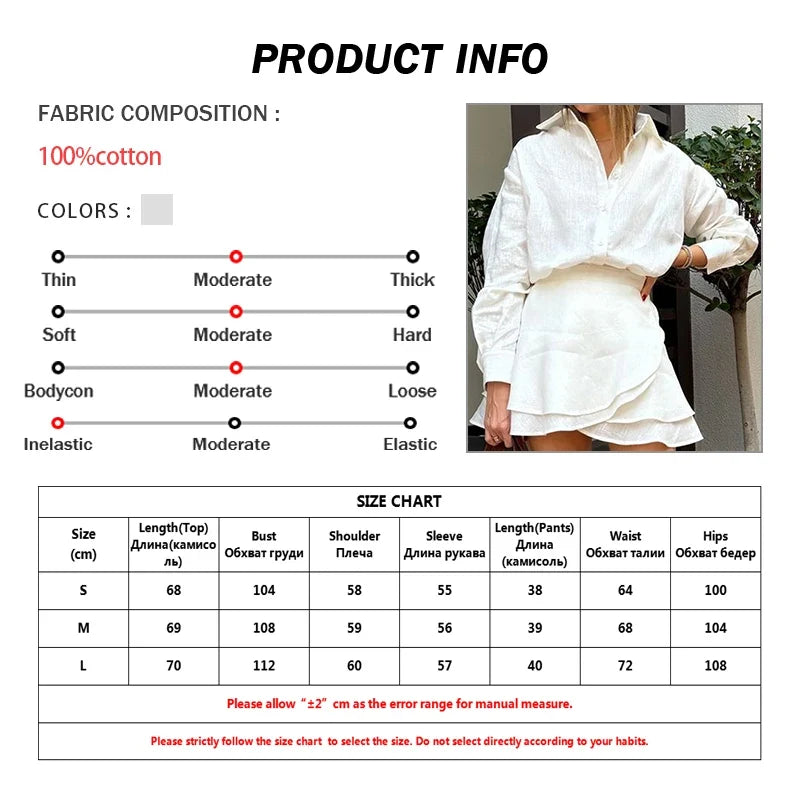 Oymimi Elegant Beige Cotton Two Piece Set For Woman Fashion Long Sleeve Button Shirts And High Waist Lace-Up Mini Skirts Sets