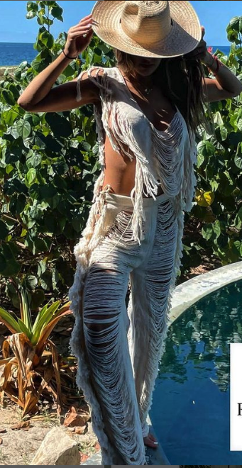 Handmade Frayed Set Pants & Crop "EMMA",  Organic Clothing 100% RAW Cotton