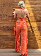 Handmade Frayed Set Pants & Crop "MILA",  Organic Clothing 100% RAW Cotton