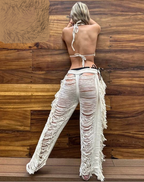 Handmade Frayed Set Pants & Crop "MILA",  Organic Clothing 100% RAW Cotton