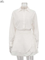 Oymimi Elegant Beige Cotton Two Piece Set For Woman Fashion Long Sleeve Button Shirts And High Waist Lace-Up Mini Skirts Sets