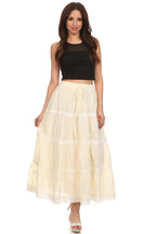 Sakkas Solid Embroidered Crochet Lace Trim Gypsy Bohemian Mid Length Cotton Skirt