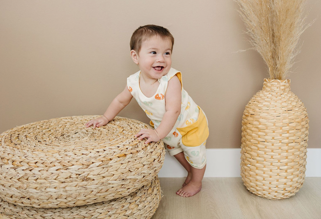 GOTS Certified Organic Cotton Sleeveless Romper - Smiley Bolts