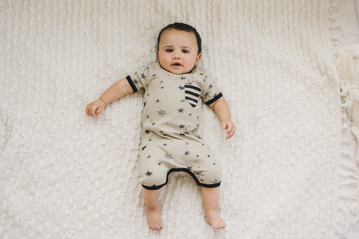 GOTS Certified Organic Cotton Short Sleeve Romper - Cosmic Stars