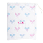 Women's Tennis Bows Night Shirt - Blue Pink Organic Cotton Poplin