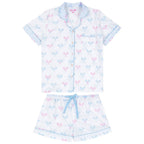 Women's Tennis Bows Short PJ Set - Blue Pink Organic Cotton Poplin