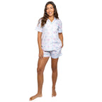 Women's Tennis Bows Short PJ Set - Blue Pink Organic Cotton Poplin