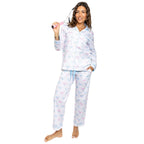 Women's Tennis Bows Long PJ Set - Blue Pink Organic Cotton Poplin