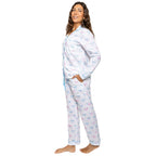 Women's Tennis Bows Long PJ Set - Blue Pink Organic Cotton Poplin