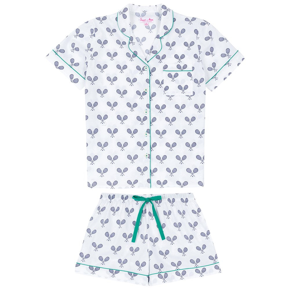 Women's Tennis Navy Short PJ Set - Organic Cotton Poplin
