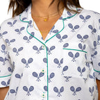 Women's Tennis Navy Short PJ Set - Organic Cotton Poplin