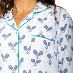 Women's Tennis Navy Long PJ Set - Organic Cotton Poplin