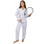 Women's Tennis Navy Long PJ Set - Organic Cotton Poplin