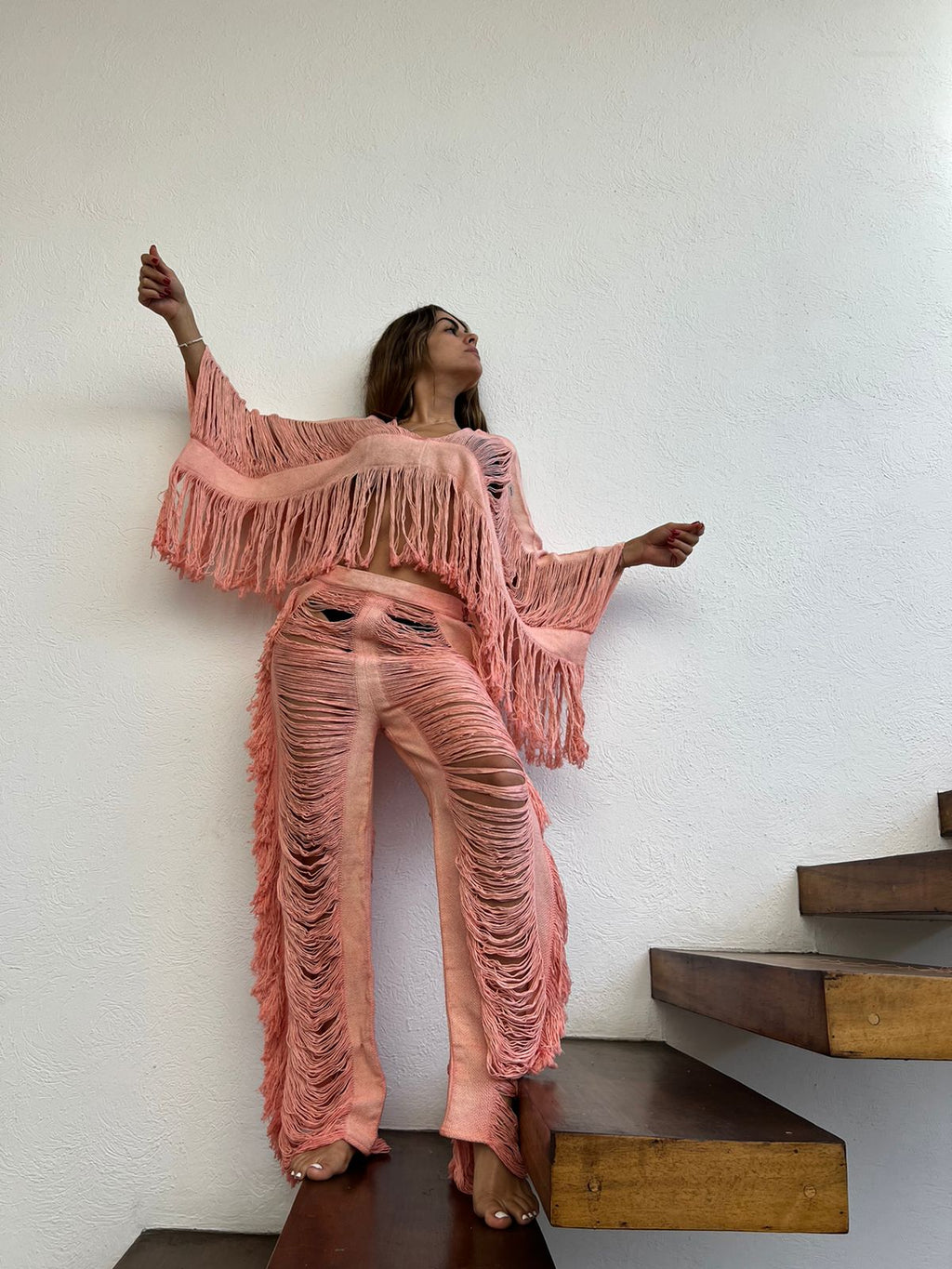 Handmade Frayed Set Pants & Crop "EMMA",  Organic Clothing 100% RAW Cotton