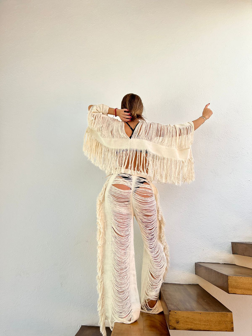 Handmade Frayed Set Pants & Crop "EMMA",  Organic Clothing 100% RAW Cotton