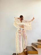 Handmade Frayed Set Pants & Crop "EMMA",  Organic Clothing 100% RAW Cotton