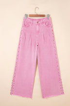 Studded Side Split Hem Wide Leg Jeans