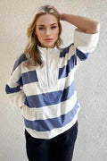 Oh Pima Cotton Wash Striped Half Zip Mock Neck Top
