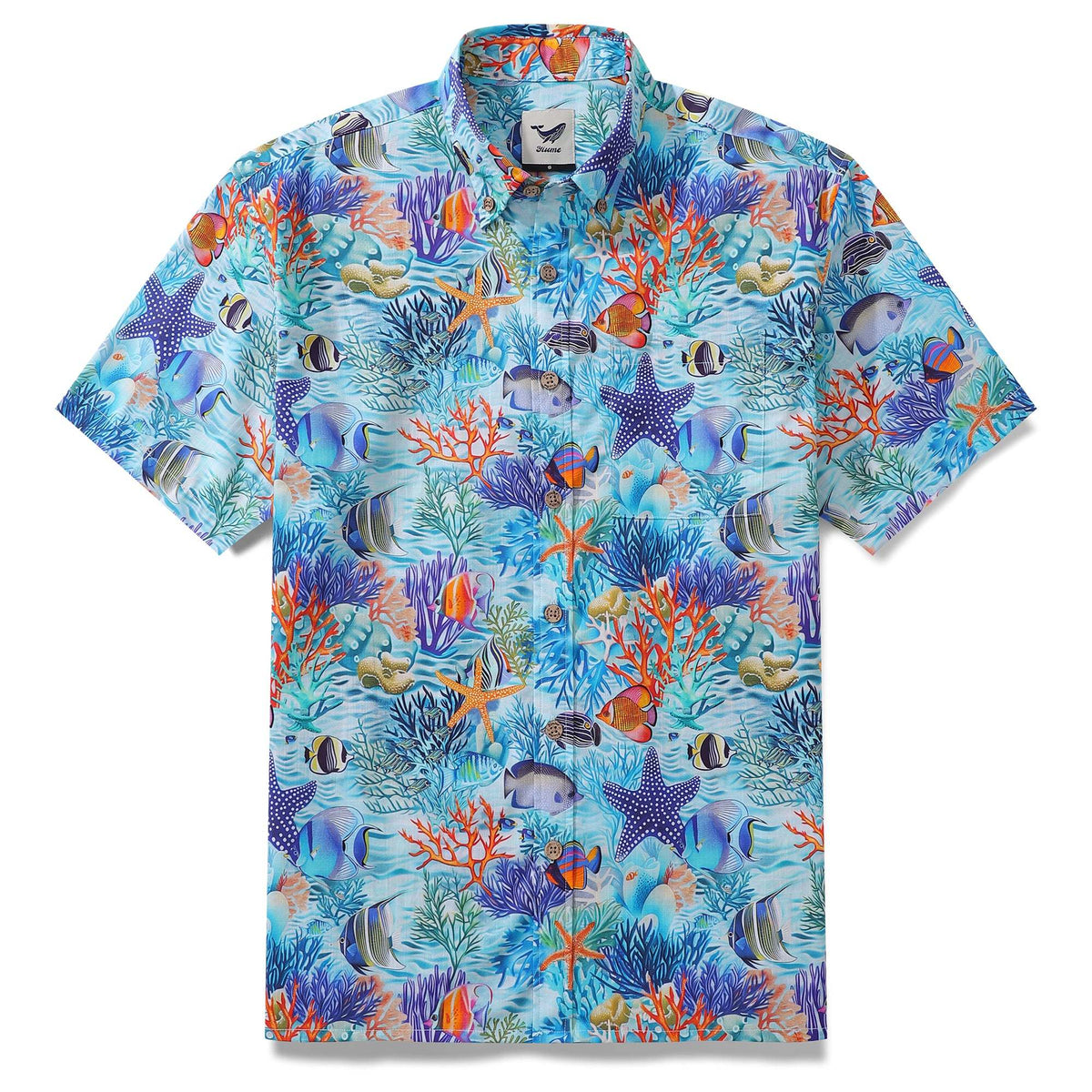 Hawaiian Shirt For Men Underwater Wonderland Button-down Shirt Short Sleeve 100% Cotton Shirt By Cigar