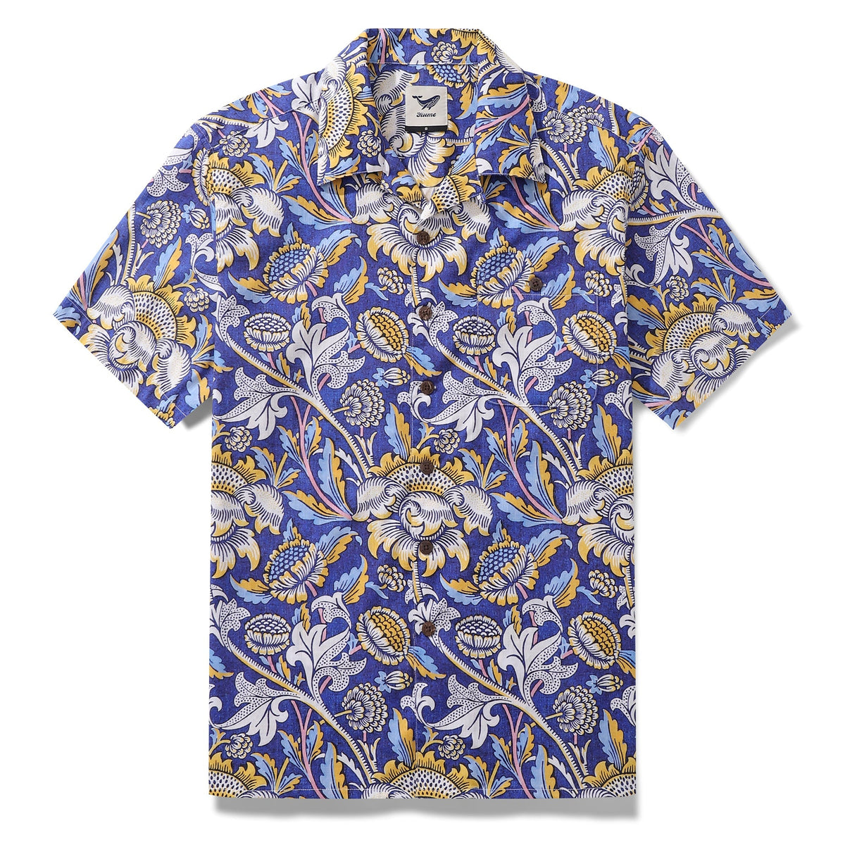 Hawaiian Shirt For Men Azure Garden Print Shirt Camp Collar 100% Cotton By Cigar
