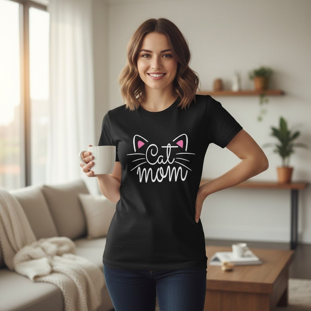 Cat Mom Graphic T-Shirt 100% Cotton Women's Casual Short Sleeve Tee