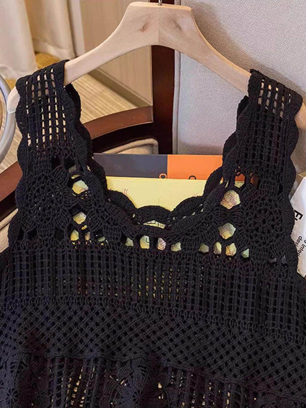 Openwork Scoop Neck Tank for Women in Sheer Cotton Style