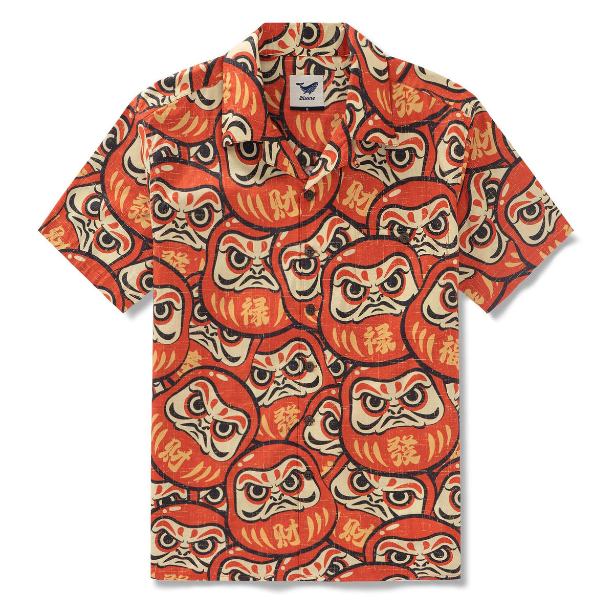 100% Cotton Hawaiian Shirt For Men Japanese Daruma Doll Camp Collar Shirt By Yakima