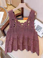 Openwork Scoop Neck Tank for Women in Sheer Cotton Style