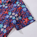 Summer Hawaiian Shirt For Men The Big Dive By Lucille Pattern Print Shirt Camp Collar 100% Cotton