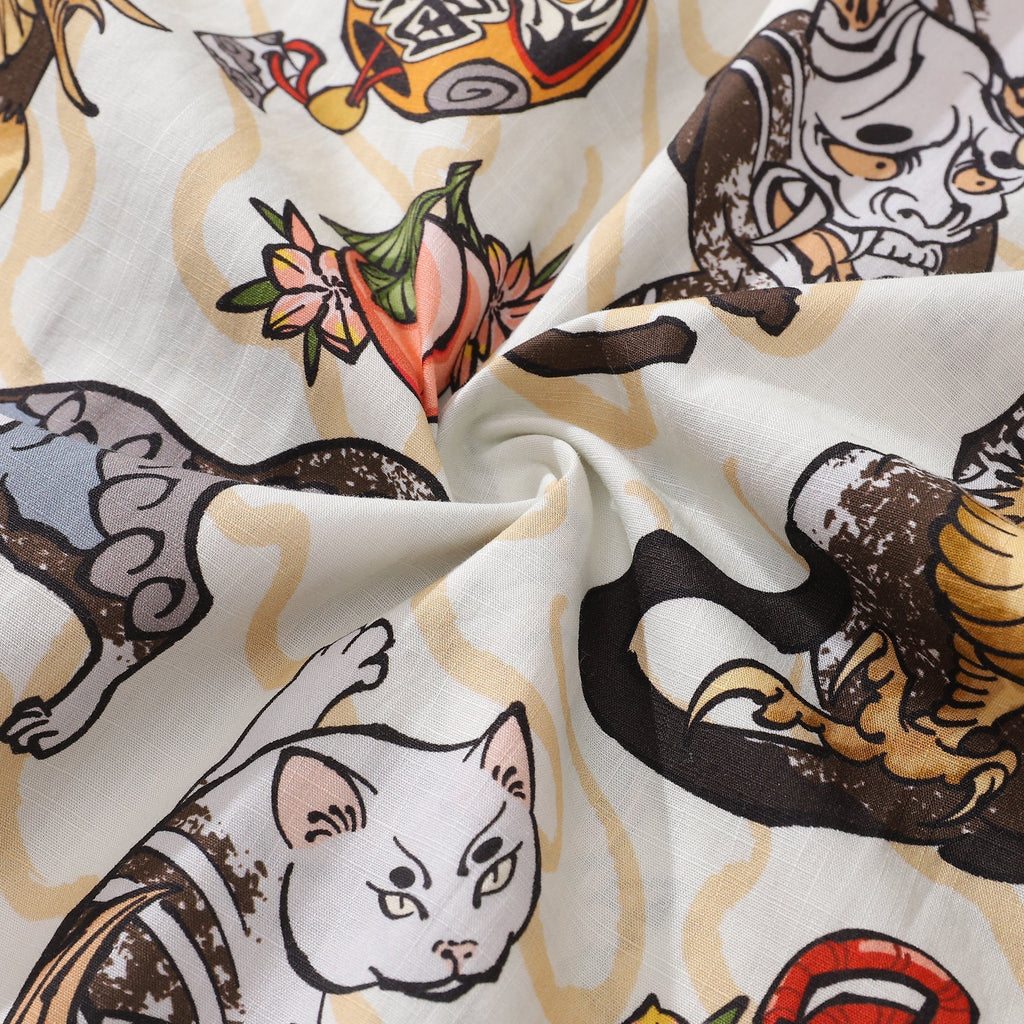Cat Hawaiian Shirt For Men Ukiyo-e Art Print Camp Collar 100% Cotton Short Sleeve Shirt By Sun