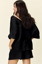 Textured Cotton T-Shirt and Drawstring Shorts Set