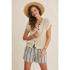 BREEZY NATURAL COTTON OPEN KNIT BUTTON-DOWN SWEATER VEST: NATURAL