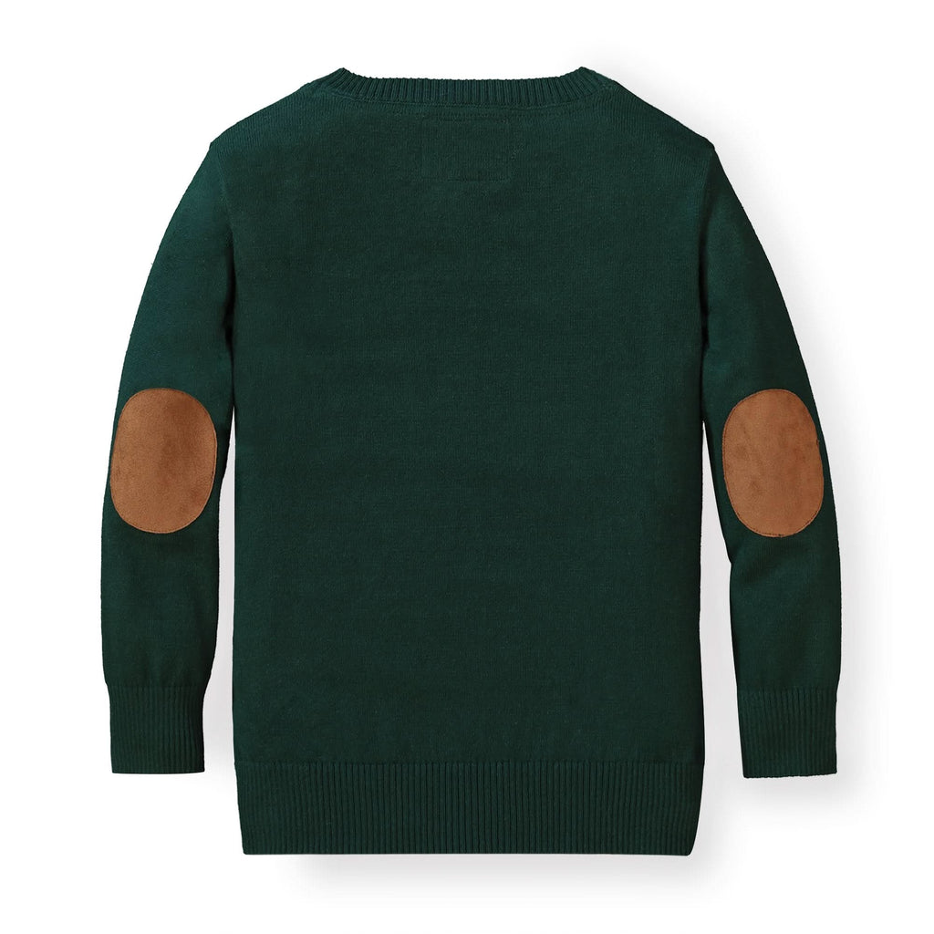 Fine Gauge V-Neck Organic Sweater with Elbow Patches - Baby