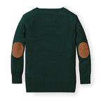 Fine Gauge V-Neck Organic Sweater with Elbow Patches - Baby