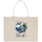 Bride Bouquet Blue Roses Bouquet 100% Cotton Canvas Bridal Party Tote Bag Bridal Chic Tote Bags Wedding Totes