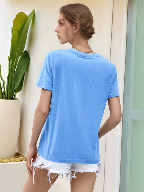 Round Neck Loose Fit Short Sleeve Cotton Women's T-Shirt