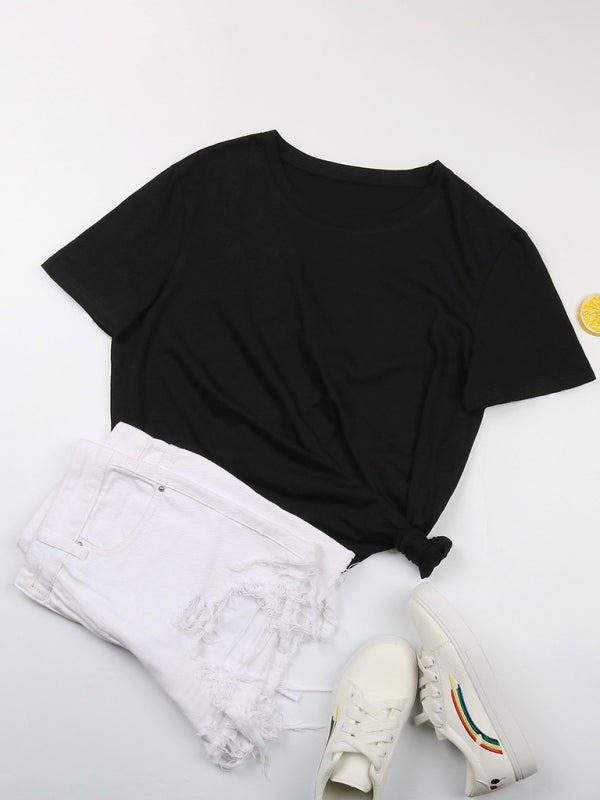 Round Neck Loose Fit Short Sleeve Cotton Women's T-Shirt