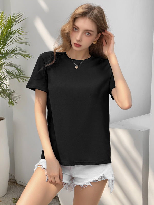 Round Neck Loose Fit Short Sleeve Cotton Women's T-Shirt