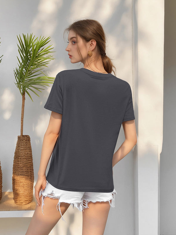 Round Neck Loose Fit Short Sleeve Cotton Women's T-Shirt