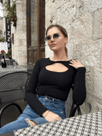 Whitney Cotton Long Sleeve Cutout Twist Bodysuit