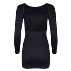 Jenna Long Sleeve Open Back Cotton Mini Dress - Black