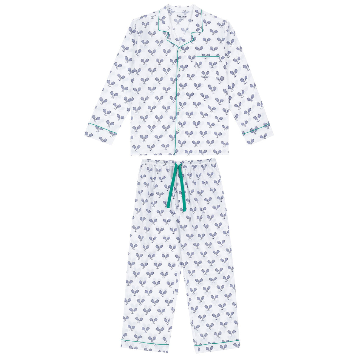 Men's Tennis Navy Long PJ Set - Organic Cotton Poplin