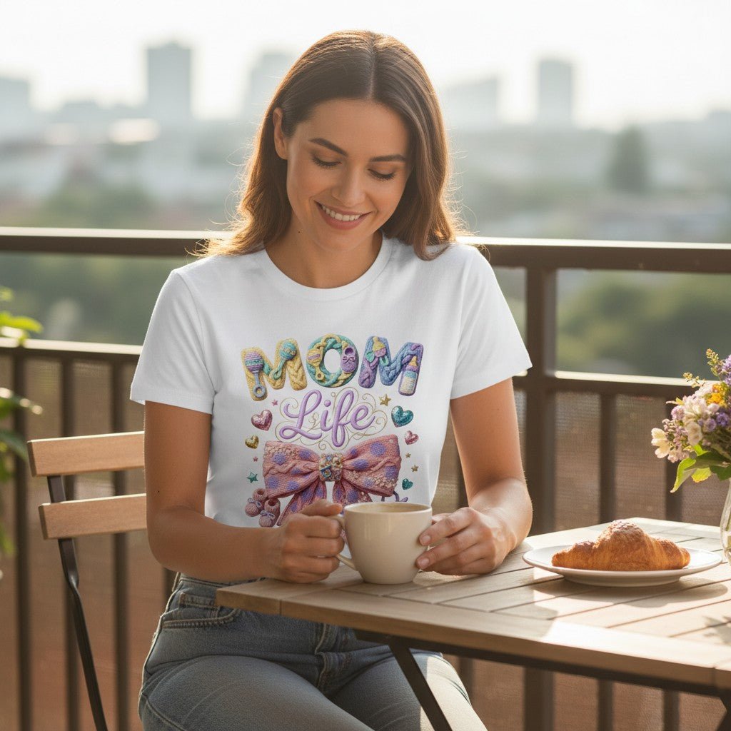 Mom Life Graphic T-Shirt 100% Cotton Pastel Bow Mothers Day Gift