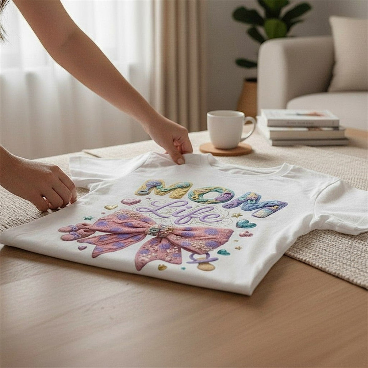 Mom Life Graphic T-Shirt 100% Cotton Pastel Bow Mothers Day Gift