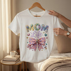 Mom Life Graphic T-Shirt 100% Cotton Pastel Bow Mothers Day Gift